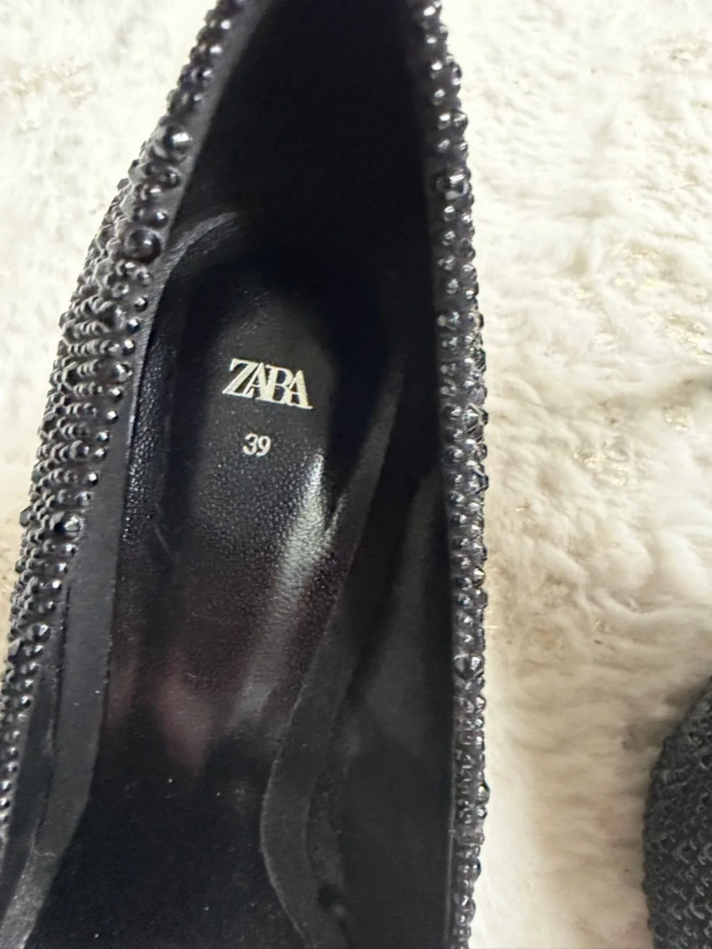 ZARA Black Crystal-Embellished Pointed Toe Heels